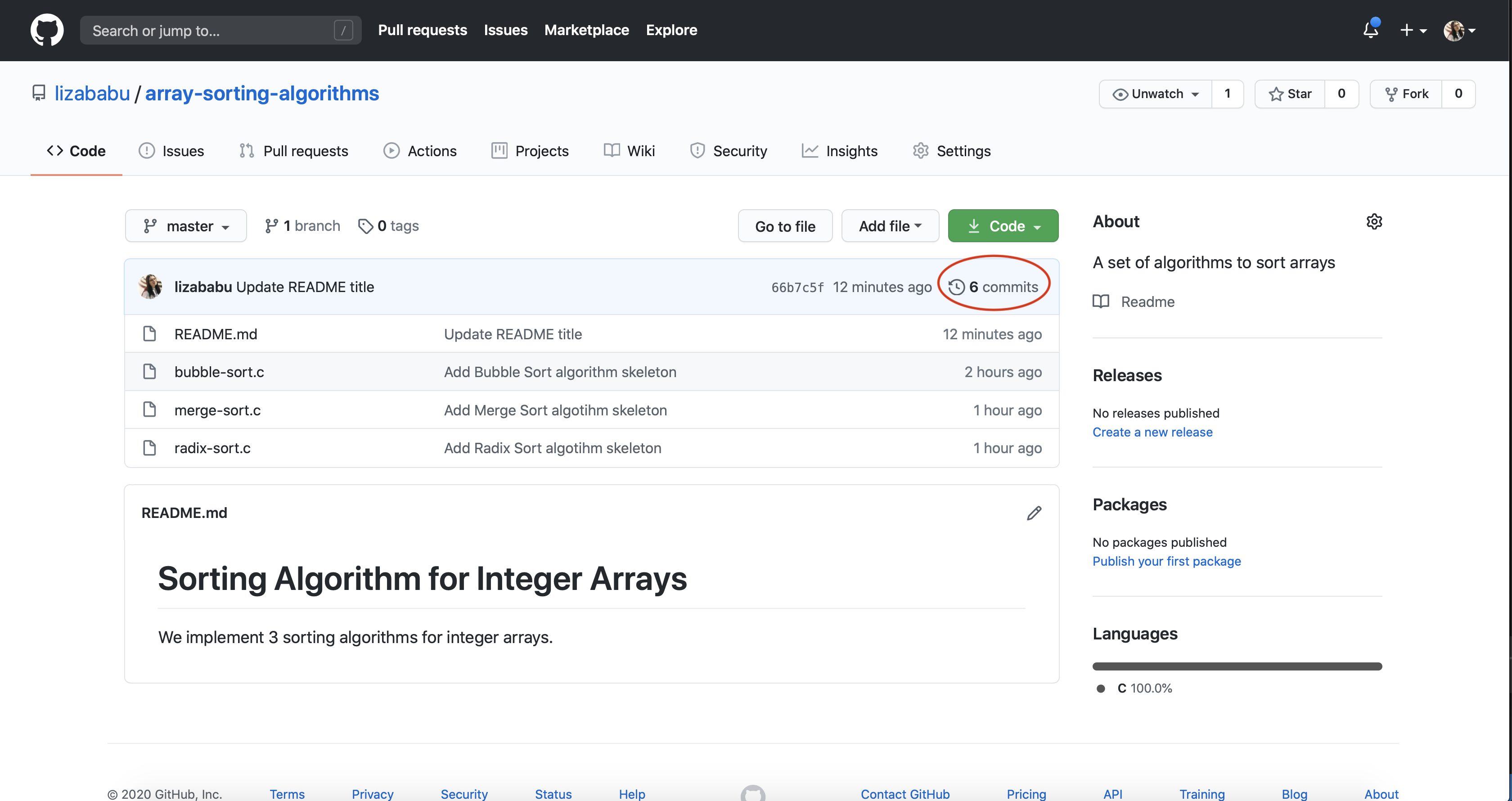 Vizualizarea commiturilor din interfața GitHub