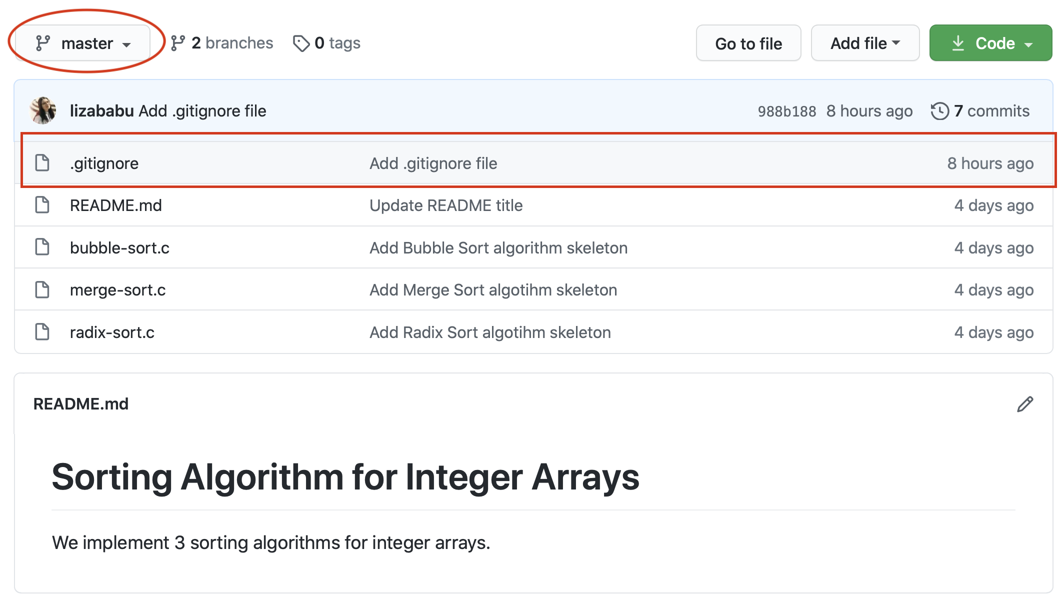 Vizualizarea commitului merge din interfața GitHub