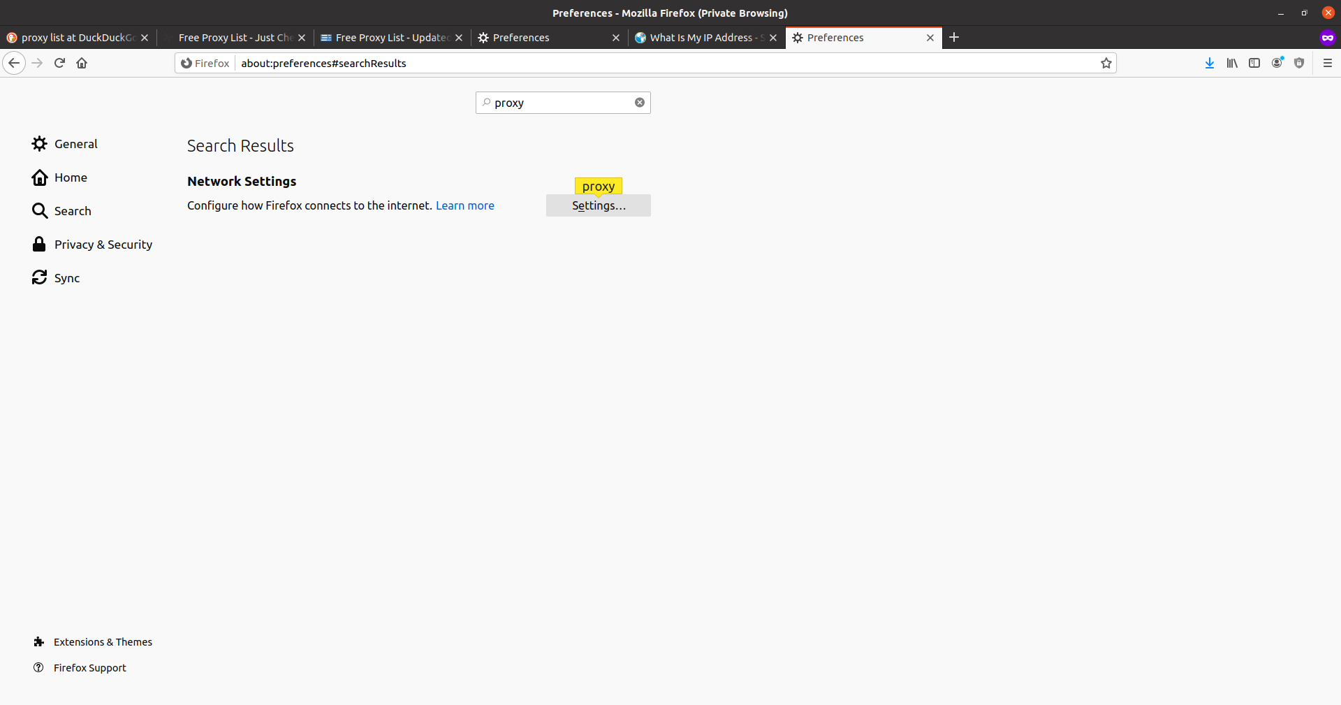 Meniul proxy-urilor în Mozilla Firefox