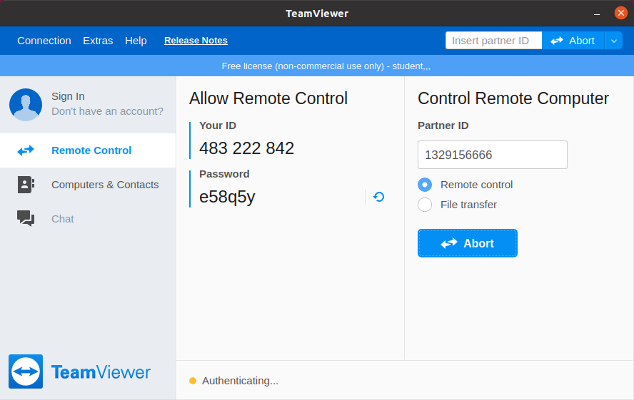 ID în TeamViewer